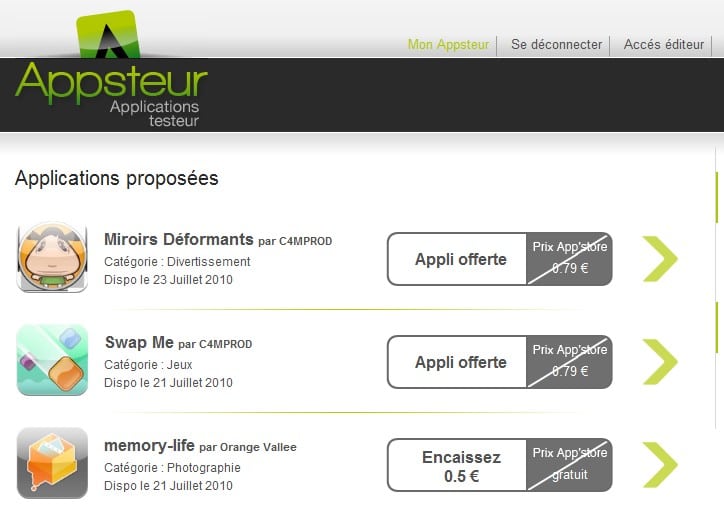 appsteur applications iphone testeurs